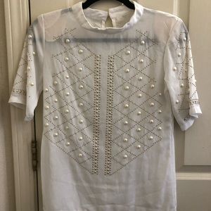 Beaded chiffon pullover short sleeve shirt women